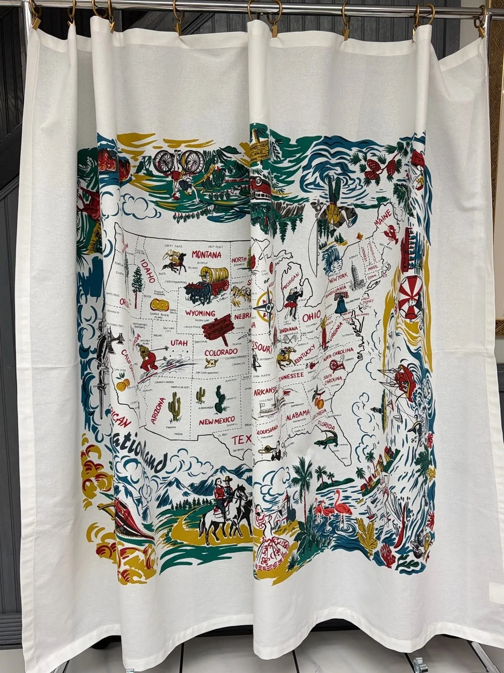 Kitsch ’n Couture 2005 American Vacationland USA Map Tablecloth, Rare Americana